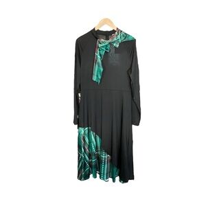 Festive Retro Dress in Black with Green Plaid - Size 2XL